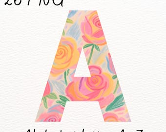 Valentine Alphabet PNG A–Z l Pastel Rose Letters l Floral Clipart (Digital Download)