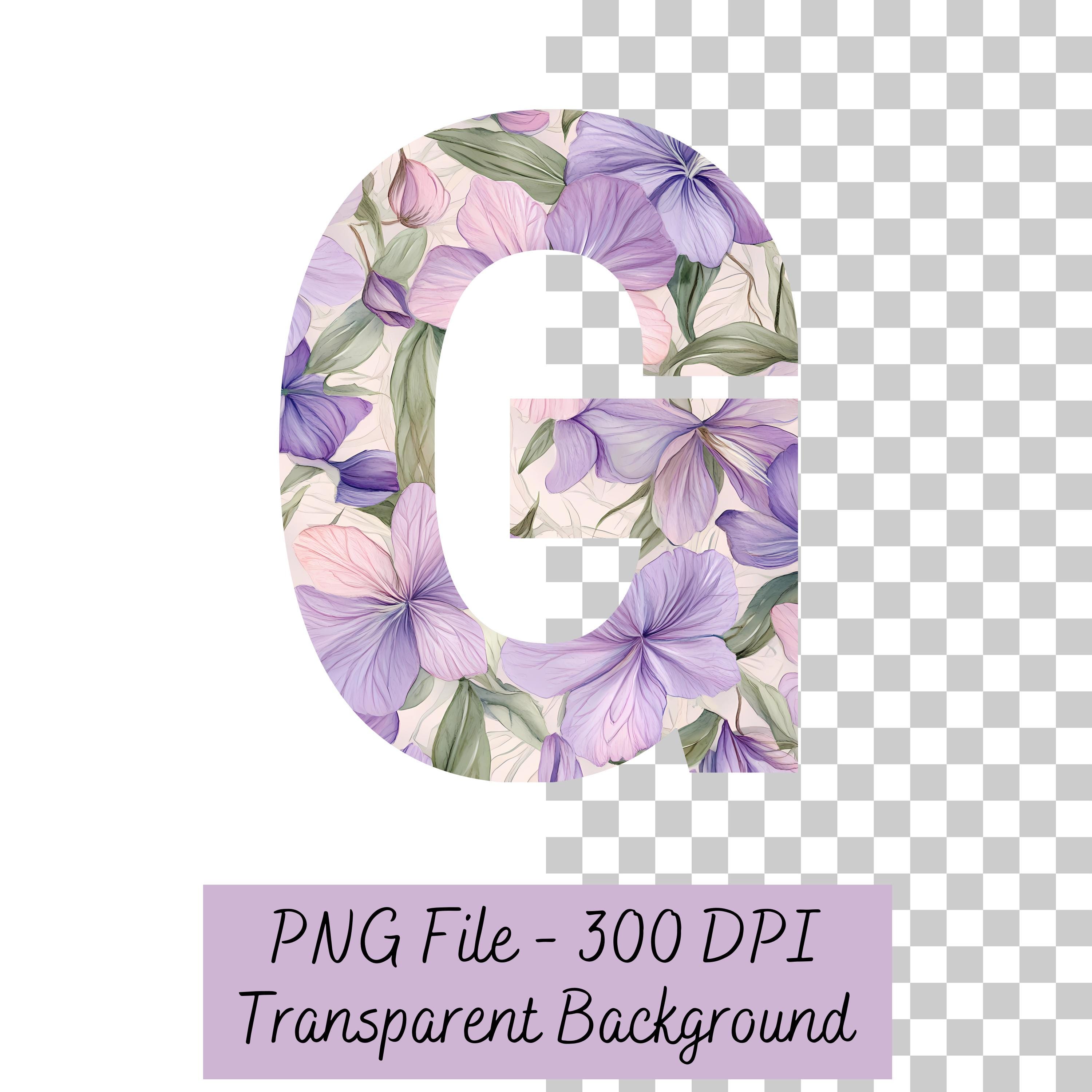 Watercolor Floral Alphabet PNG: Purple Pastel Letters (digital Download ...
