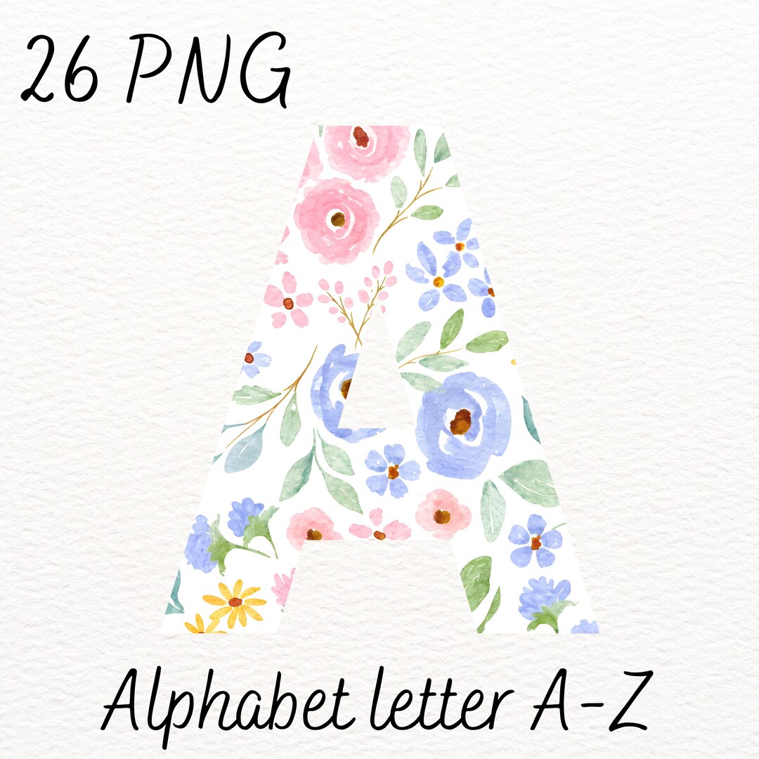 Pastel Floral Alphabet PNG Watercolor Letters Spring Botanical Font ...