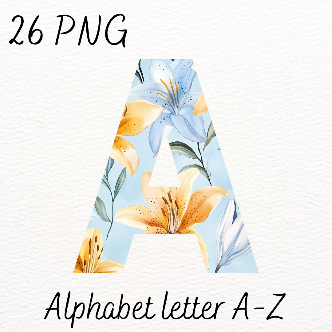 Letter R Lily Watercolor Lily Floral Alphabet PNG | Pastel Blue & Yellow Flowers ...