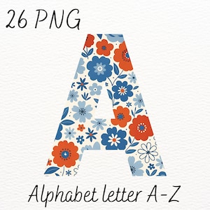 Retro Floral Alphabet PNG: Vintage Flower Letters, 300 DPI (Digital Download