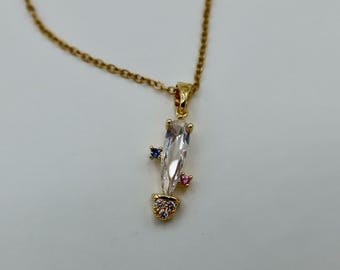 Marquise CZ Necklace, Dainty Gold Pendant Necklace, 18K Gold Plated Stainless Steel, Hypoallergenic Waterproof, Birthstone Chain Gift