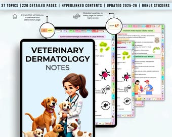 Veterinary Dermatology Notes Hyperlinked, UPDATED 2025-26, Animal Dermatology Notes, Vet Dermatology Guide, Skin Diseases in Animals