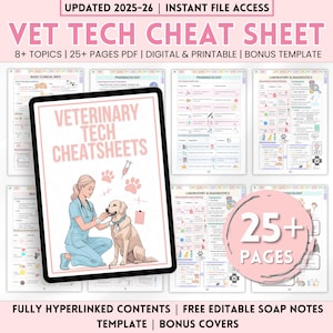 Vetnerinary Tech Cheat sheet, Bonus Covers Included, Vet Tech Reference, Vet Tech Learning Aids, Vet Tech Help Sheets, Vet Tech Exam Prep