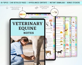Bundel veterinaire notities paarden, studiegids digitale geneeskunde en zorg voor paarden, essentiële informatie dierenarts student technicus, pdf direct te downloaden