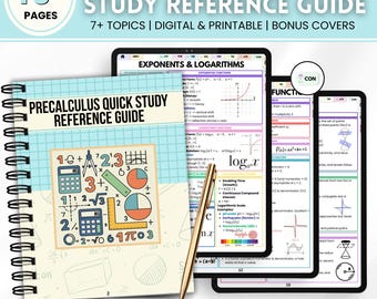 プレカルキュラス学習ガイドPDF、数学公式リファレンスガイド、代数と三角法のチートシート、14ページ以上、即時ダウンロード
