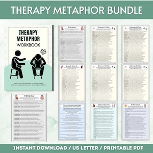 Peut inclure: Un ensemble de m&eacute;taphores th&eacute;rapeutiques avec un cahier d'exercices et plusieurs pages PDF imprimables. La couverture du cahier d'exercices pr&eacute;sente des bonhommes allumettes, et les pages contiennent du texte sur les &eacute;motions, les comportements et les concepts de gu&eacute;rison.