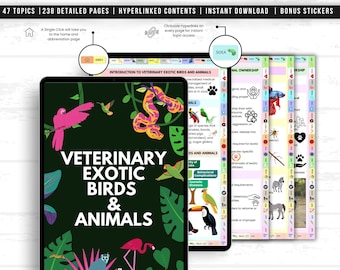 Veterinary Exotic Birds & Animals Notes, Digital Vet Medicine Study Guide, Avian Exotic Pet Care Reference, Veterinary Student