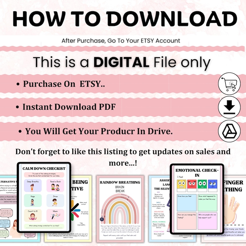 Może przedstawiać: Oferta pobrania cyfrowego z instrukcjami dotyczącymi pobierania produktu po zakupie. Obraz zawiera tekst "HOW TO DOWNLOAD" i "This is a DIGITAL File only". Wyświetlanych jest r&oacute;wnież kilka cyfrowych list kontrolnych.