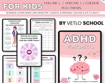 Feuilles d'exercices sur le TDAH pour enfants : plus de 200 pages (téléchargement numérique)