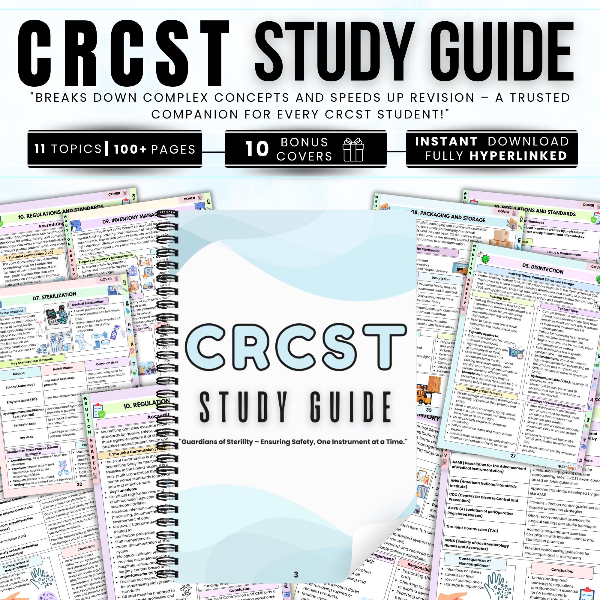 CRCST Study Guide Bundle, SPD Exam Help, Surgical Instruments, CRCST Quiz, Hyperlinked Study Guide, Sterile Tech Exam Questions