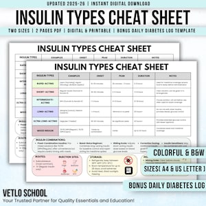 Scheda riassuntiva sul tipo di insulina, aggiornata al 2025-26, registro giornaliero bonus per diabetici, guida allo studio dell'insulina, gestione dell'insulina, scheda informativa sull'insulina, regalo per infermieri