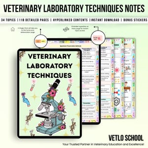 Przewodnik do nauki technik laboratoryjnych weterynaryjnych, cyfrowe notatki z medycyny weterynaryjnej, procedury testów diagnostycznych, podstawowe materiały dla studentów i techników weterynarii
