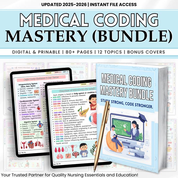 Medical Coding Study Guide Bundle | ICD-10 CPT Cheat Sheets | Anatomy & Medical Terminology PDF | 80+ Page Printable Coding Reference Kit