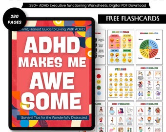 ADHD Workbook, With Free Flashcards, ADHD Organization System, Focus & Executive Function Support, ADHD Executive Skills, Instant Download