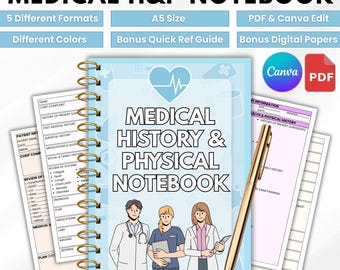 Notatnik medyczny H&P, organizer notatek klinicznych, prezent dla studenta opieki zdrowotnej, dziennik kliniczny studenta, szablon notatek z historii choroby i badania fizykalnego