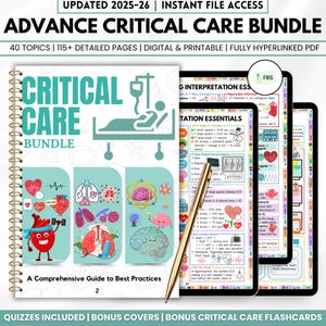 Critical Care Bundle, Critical Care Study Guide, Bonus Flashcards, Emergency Care Notes, ICU Nurse Education Kit, Digital & Printable
