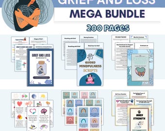 Grief & loss Bundle Mega Bundle 200 Pages, Healing After Loss, Coping strategies for feelings, Grief Support, Grief and Loss Worksheets