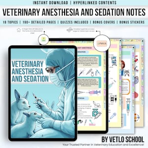 Notes d'anesthésie et de sédation vétérinaires, guide d'étude numérique sur la médecine vétérinaire, principes essentiels pour les étudiants en technique vétérinaire, téléchargement immédiat au format PDF
