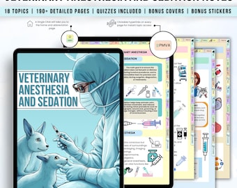 Anotações sobre anestesia e sedação veterinária, guia de estudo digital de medicina veterinária, fundamentos para estudantes de técnico veterinário, download instantâneo de PDF
