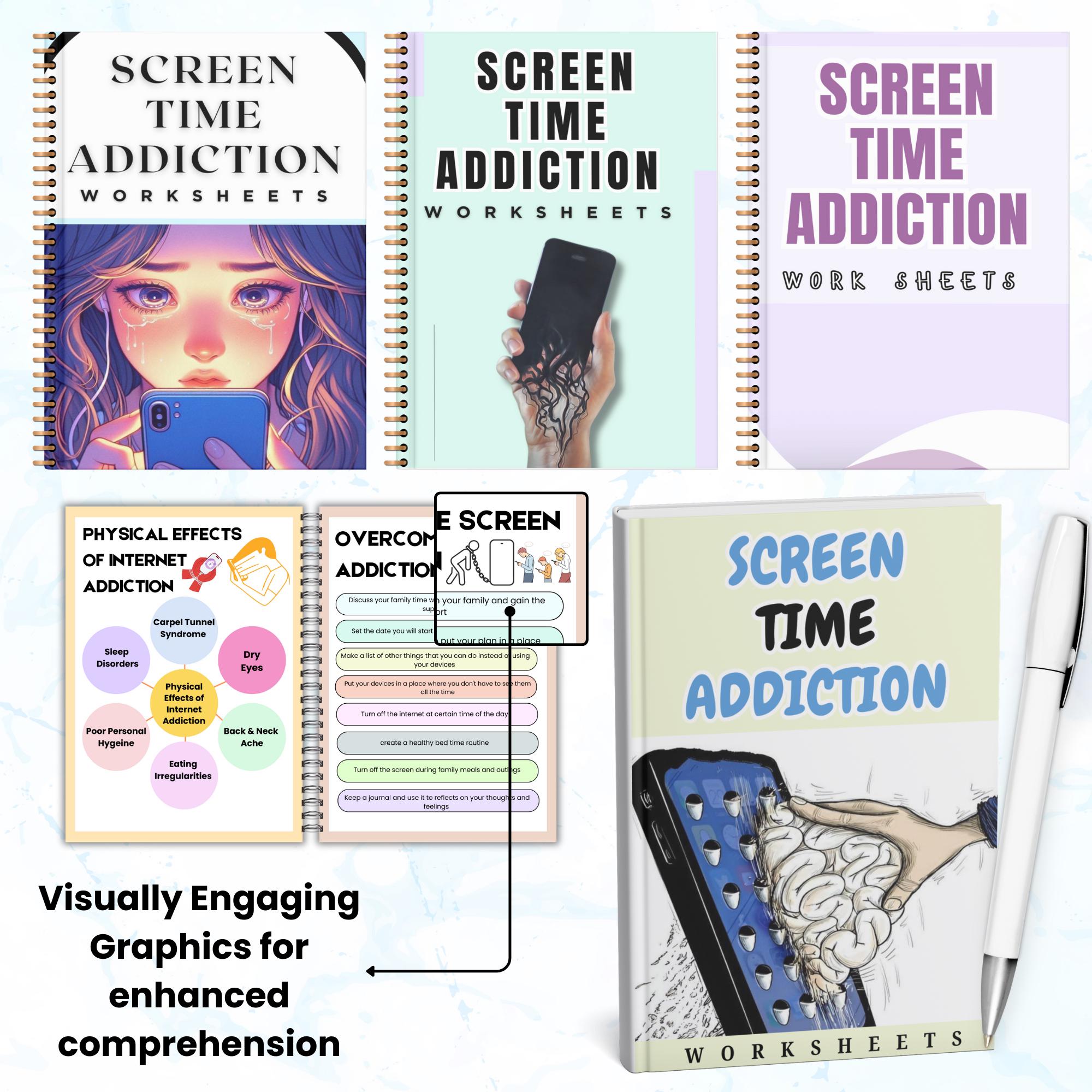 Screen Time Addiction Worksheets, Stop Phone Addiction, Screen Time ...