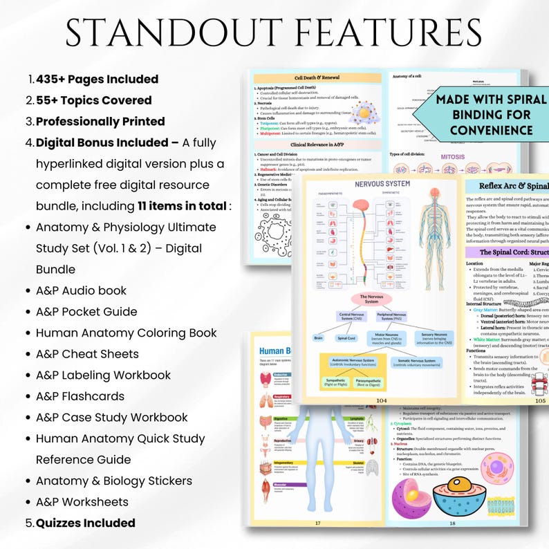 Anatomy & Physiology Study Guide Book | 435+ Pages Nursing Medical ...