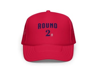 Trump 2024 Round 2 Trucker Hat – Red Mesh Cap – MAGA Election Hat – Conservative Gift