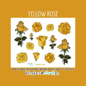 YELLOW ROSE Printable Planner stickers  scrapbooking stickers  rose stickers, Bullet journal downloads