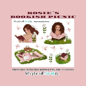 ROSIES BOOKISH PICNIC プランナー、日記、ブジョ、スクラップブッキング、思い出の保管に使える印刷可能な夏の読書ステッカー