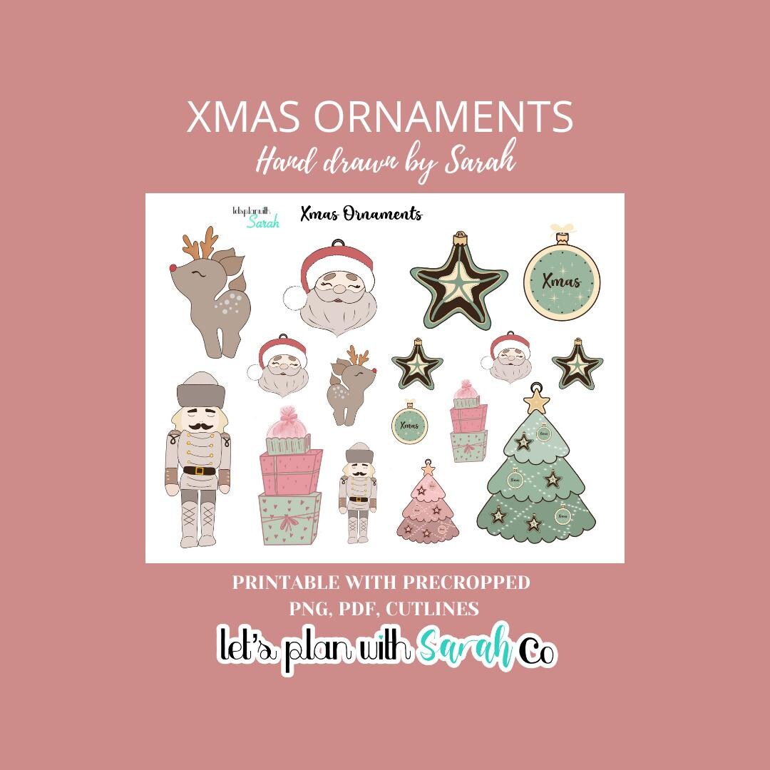 XMAS ORNAMENTS Printable Planner Stickers, Digital Christmas Sticker ...