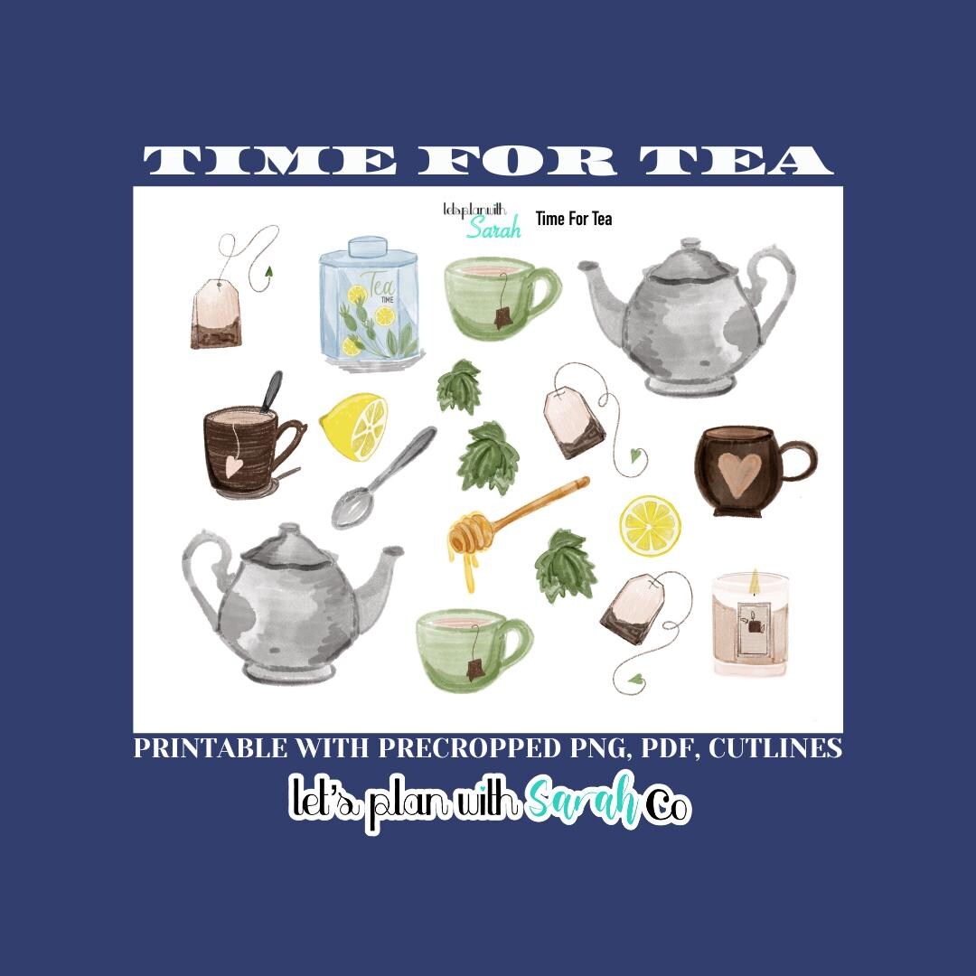 TIME FOR TEA Printable Planner Stickers Hand Drawn Stickers ...