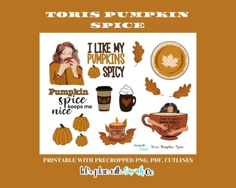 TORIS PUMPKIN SPICE Printable Planner stickers  scrapbooking stickers Bullet journal downloads