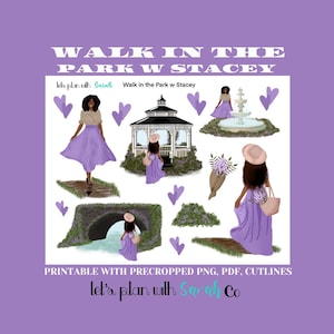 WALK in the PARK w STACEY Printable stickers for planners, journals, bujo, junk journal, scrapbooks or cards and memory keep.