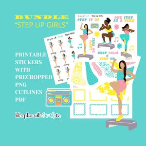 STEP UP GIRLS Bundle Workout Girls Fitness aerobics stickers for planners, journals, scrapbooking or memory keeping etc