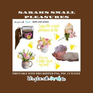 SARAHS SIMPLE PLEASURES Blumen und Kaffee Sticker zum Ausdrucken in bunten Farben, für Planer, Journals etc.