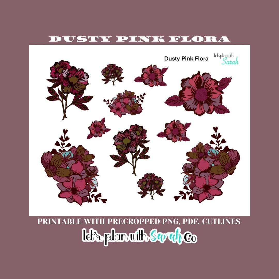 DUSTY PINK FLORA Printable Planner Stickers, Flower Stickers ...