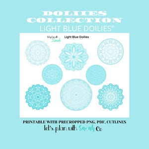LIGHT BLUE DOILIES Druckbare Aufkleber für Planner, Journal, Bujo, Scrapbooks, Memory Keep, Kartenherstellung, gut für Schichtung und Rahmung