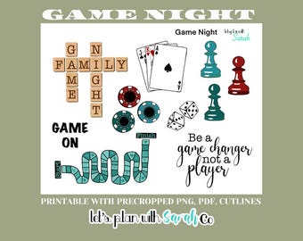 GAME NIGHT FUN Druckbare Sticker für Planer, Scrapbooking und Bullet journal Downloads