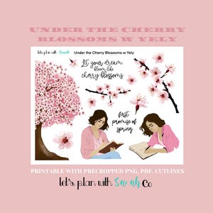 UNDER the CHEERY BLOSSOMS w Yely Printable spring stickers for planners, journals, bujo, scrapbooks etc