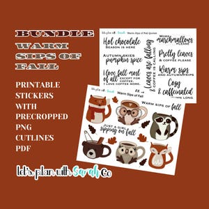 WARM Sips Of FALL AUTUMN Printable stickers Planner, Journal, Bujo, Scrapbooks, Memory Keep, Card making