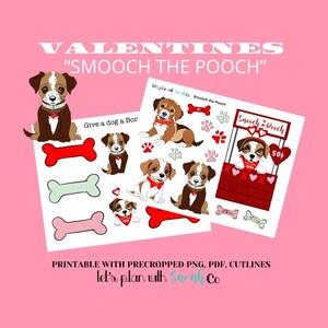 SMOOCH THE POOCH Stickers Saint-Valentin imprimables pour agenda, journal, bujo, albums de coupures, souvenir, fabrication de cartes, amoureux des chiens