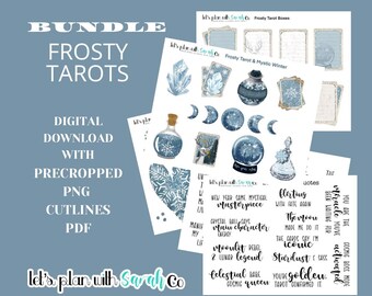 FROSTY TAROTS BUNDLE • Hand-Drawn Mystical Winter Tarot Stickers • Printable Celestial Planner Stickers