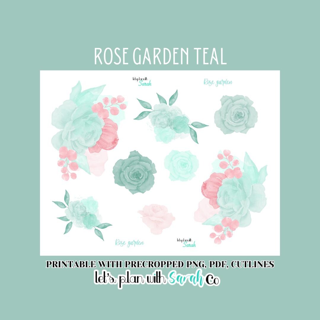 ROSE GARDEN TEAL Roses Printable Planner Stickers I Spring Stickers I ...