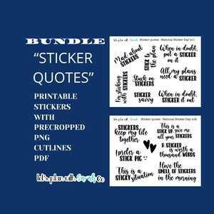 CITAÇÕES DE ADESIVOS ETSY Adesivos para planejadores imprimíveis, Dia nacional dos adesivos, diários, planejadores, álbuns de recortes, adesivos de planejadores felizes