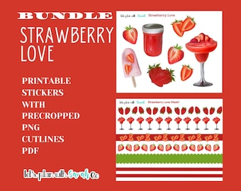 STRAWBERRY LOVE BUNDLE Feels like summer stickers Printables for journals, planners, scrapbooks etc