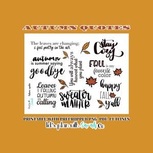AUTUMN QUOTES Printable FALL Quote stickers for planners, journals, scrapbooks, memory keeping, junk journals, bujo, card making