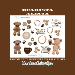 BEARISTA ALECIA Printable Planner Aufkleber BOHO Teddybär Aufkleber Scrapbooking Aufkleber Bullet journal downloads