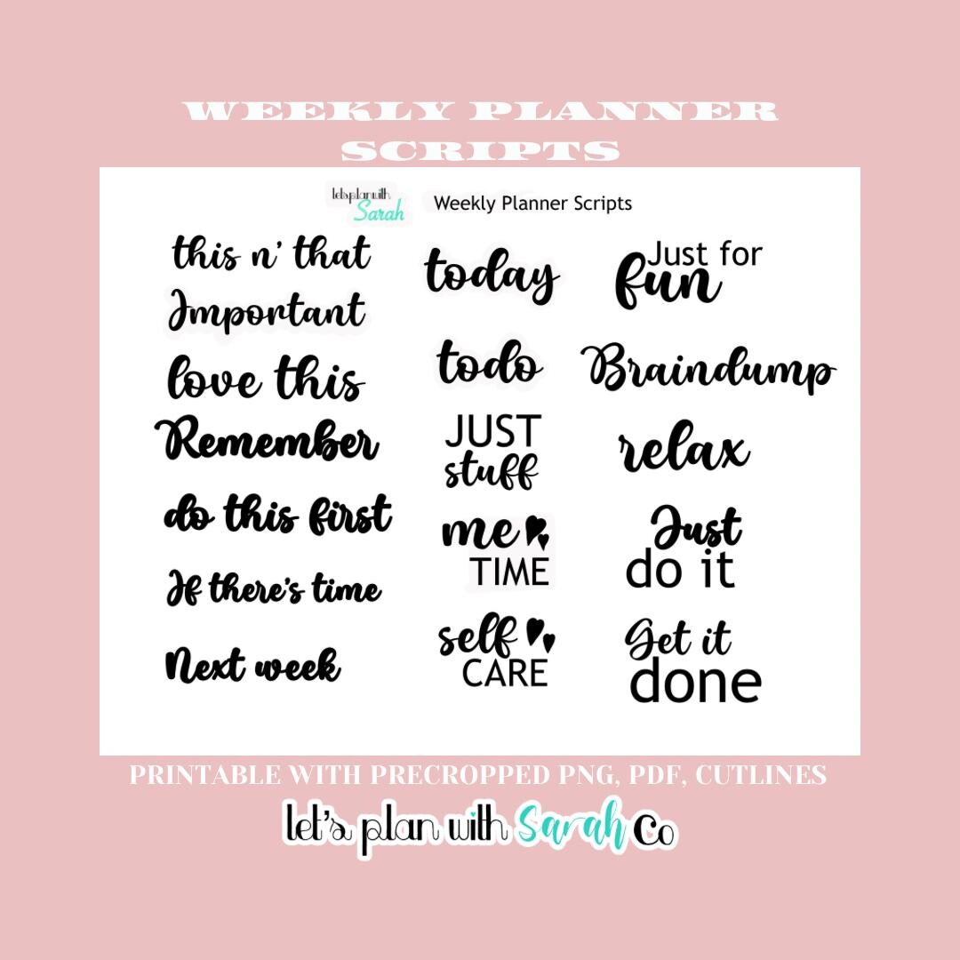 WEEKLY PLANNER SCRIPTS Printable Planner Stickers Scrapbooking Stickers ...