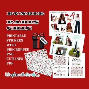 PARIS CHIC Bundle with 2 FREE Scrapbook papers. Printable stickers. Bujo, Travel journal, planner, journal, scrap booking, memory keeping.