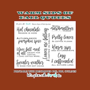 WARM SIPS of FALL Quotes Autumn Printable stickers Planner, Journal, Bujo, Scrapbooks, Memory Keep, Card making